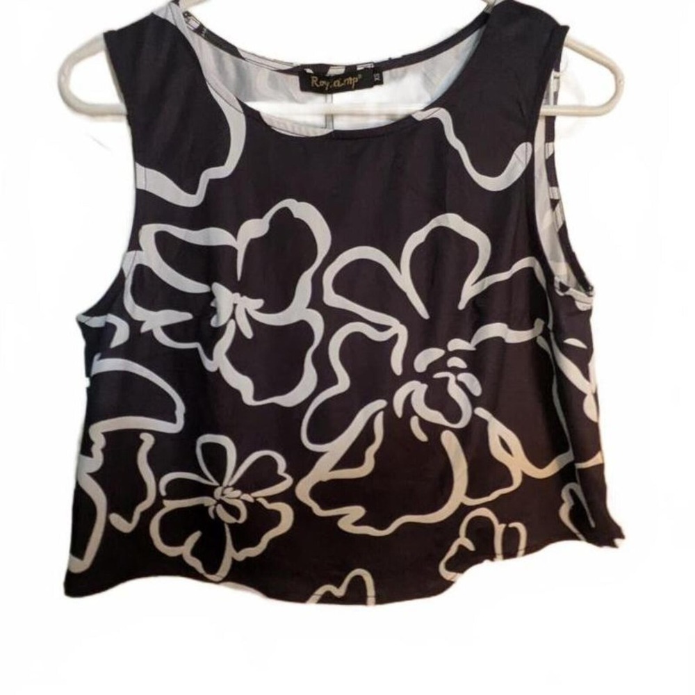 NWTs Lagenlook Artsy Floral Boxy Flowy Crop Tank Top Size XS Roylamp